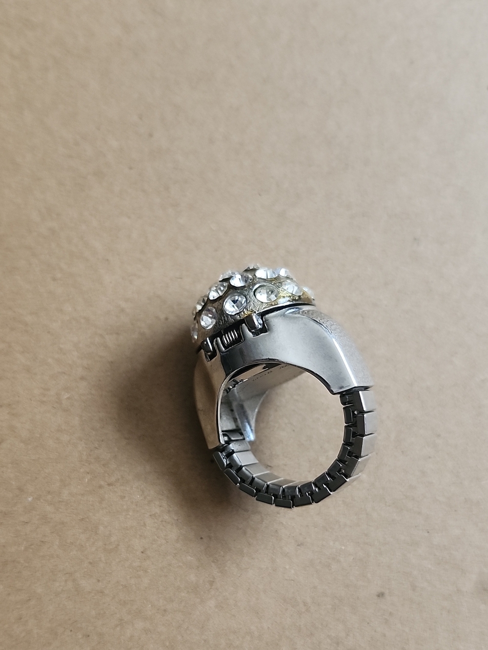 Silver-tone Crystal Dome Watch Ring